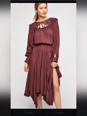 Free People Burgundy Camille Midi Dress Size S Head Turning Dress